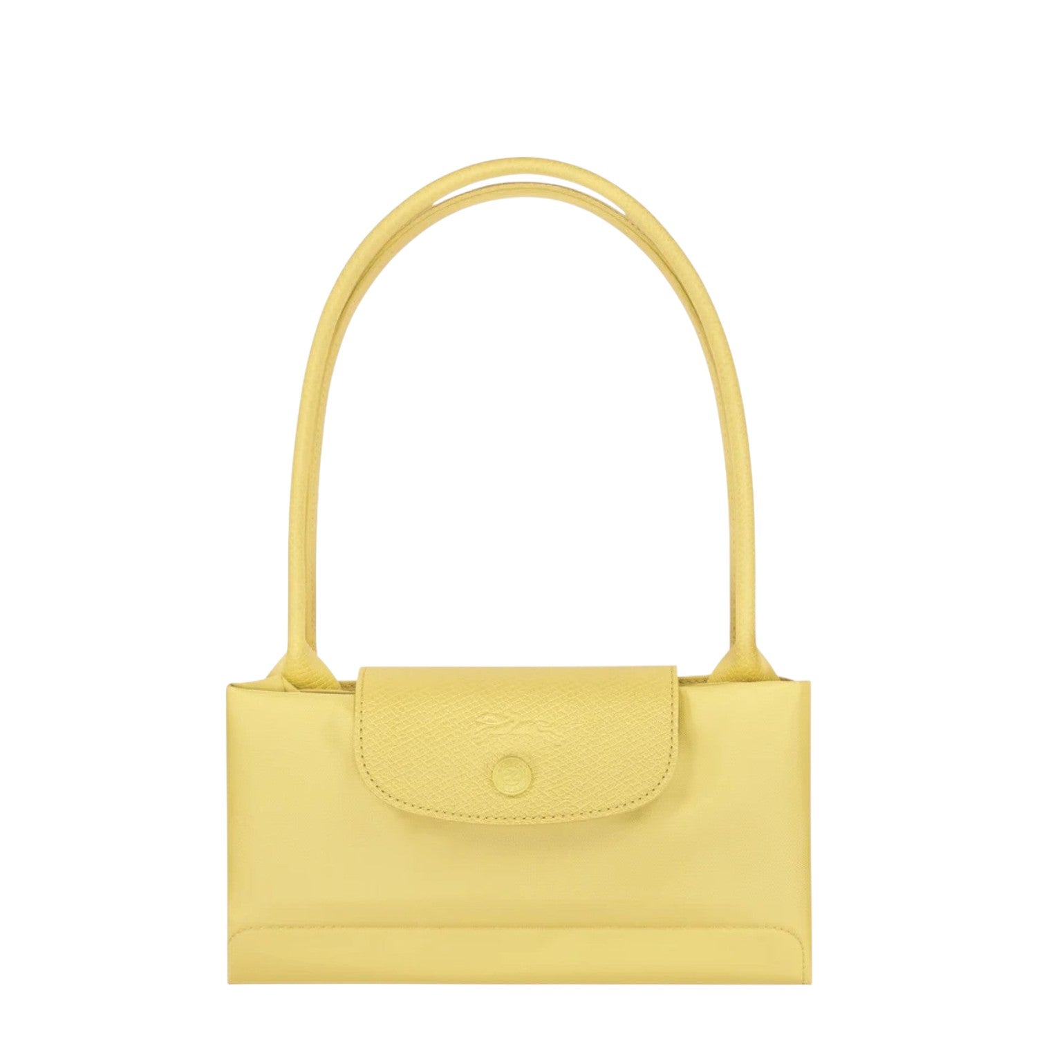 Lieblingstasche Le Pliage One shoulder bag in light yellow leather with a snap closure and top handles.