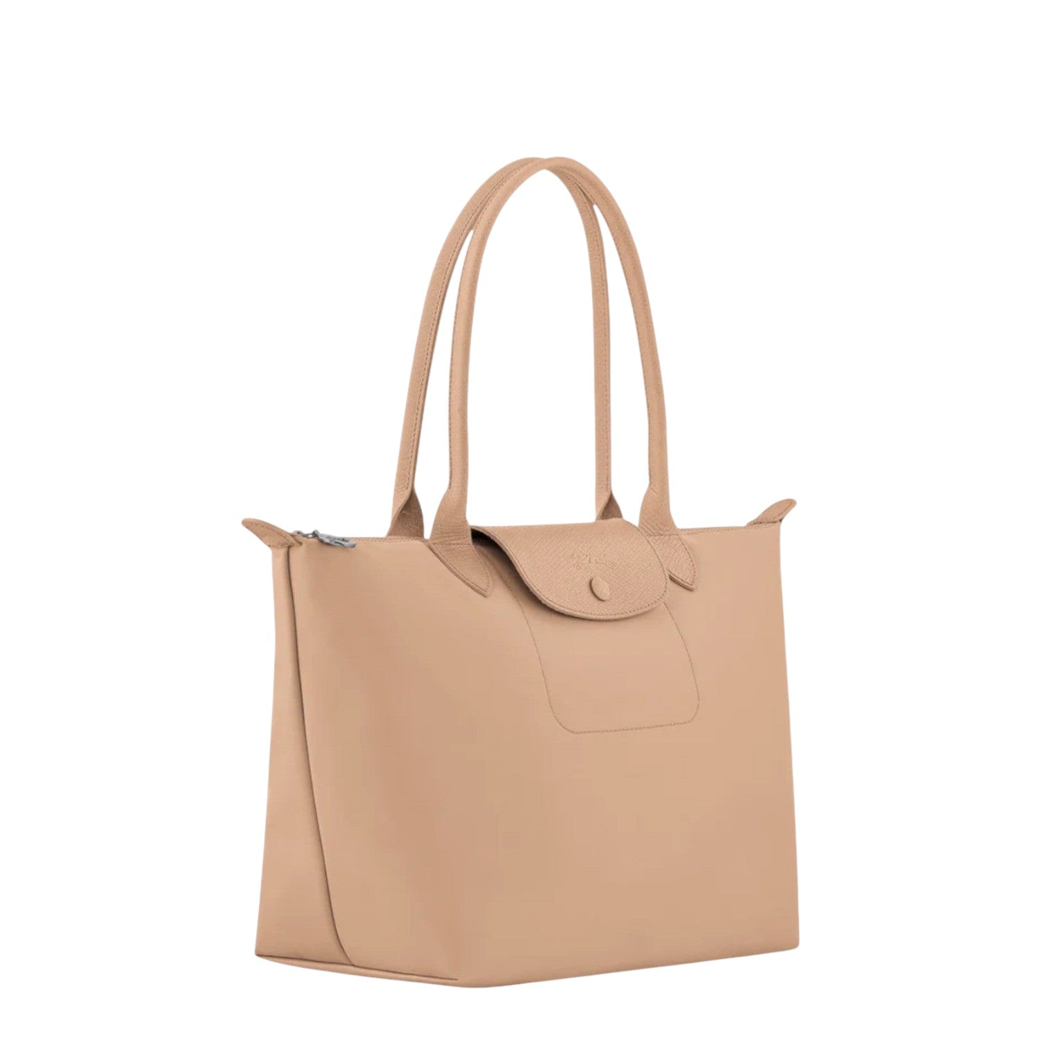 Lieblingstasche Le Pliage One M tote bag in beige leather with double top handles and a snap-button flap closure.