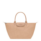Lieblingstasche Le Pliage One tote bag in beige nylon with leather trim and snap closure.