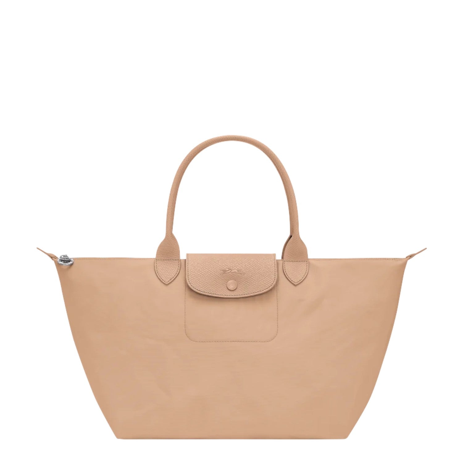 Lieblingstasche Le Pliage One tote bag in beige nylon with leather trim and snap closure.