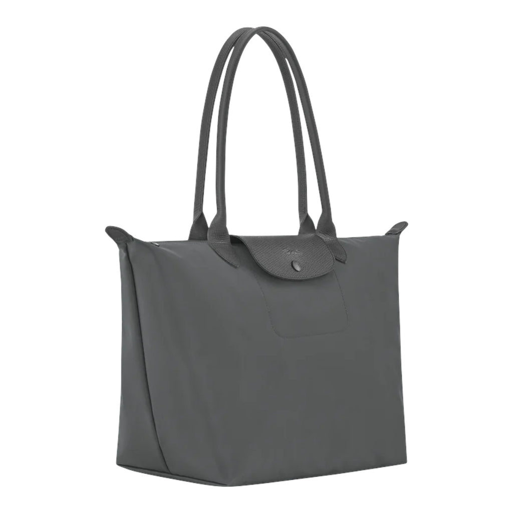 Lieblingstasche Le Pliage One L tote bag in grey nylon with leather trim and snap closure.