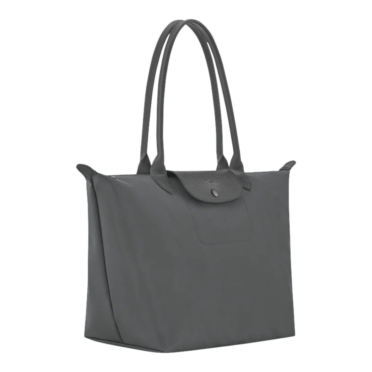 Lieblingstasche Le Pliage One L tote bag in grey nylon with leather trim and snap closure.