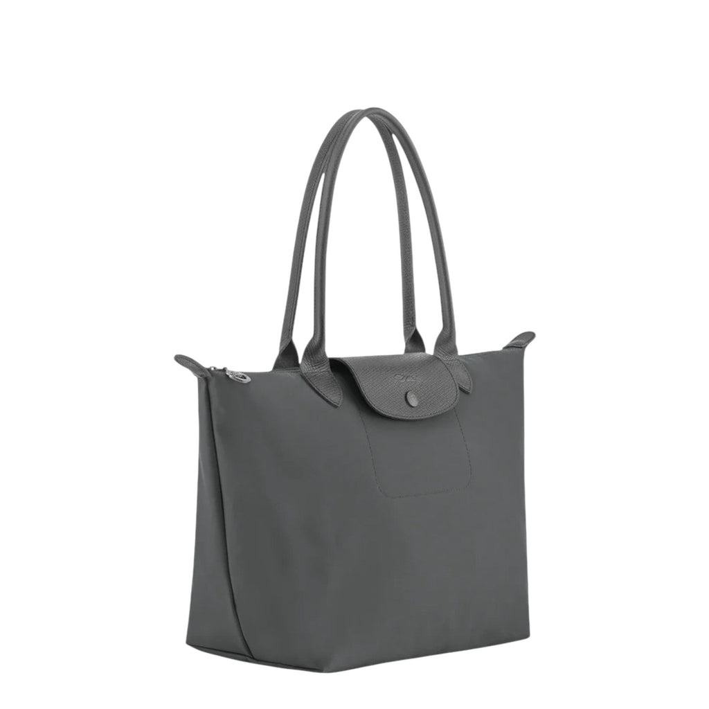 Lieblingstasche Le Pliage One tote bag in grey nylon with leather trim and snap closure.