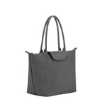 Lieblingstasche Le Pliage One tote bag in grey nylon with leather trim and snap closure.