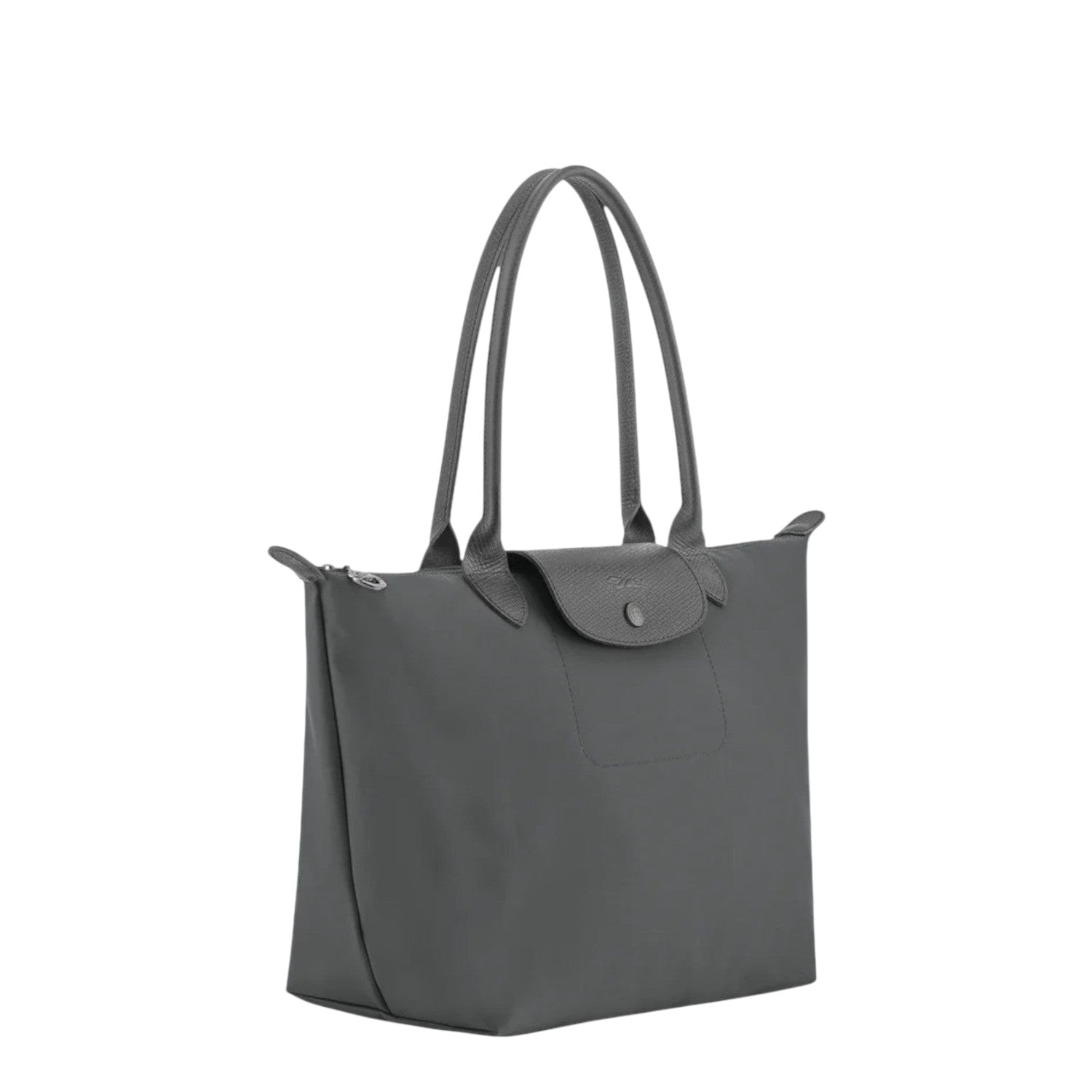 Lieblingstasche Le Pliage One tote bag in grey nylon with leather trim and snap closure.