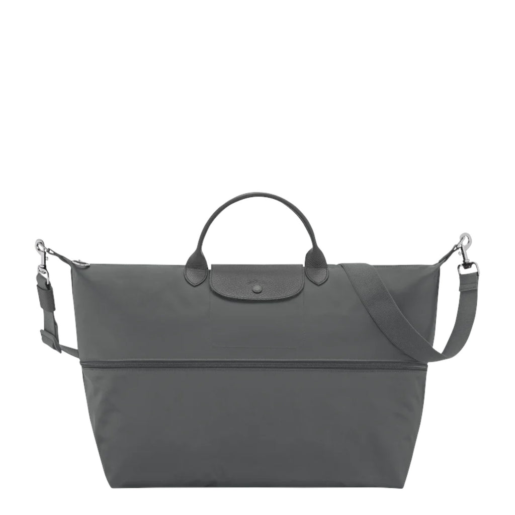 Lieblingstasche Le Pliage One travel bag in dark grey nylon with leather trim and adjustable strap.