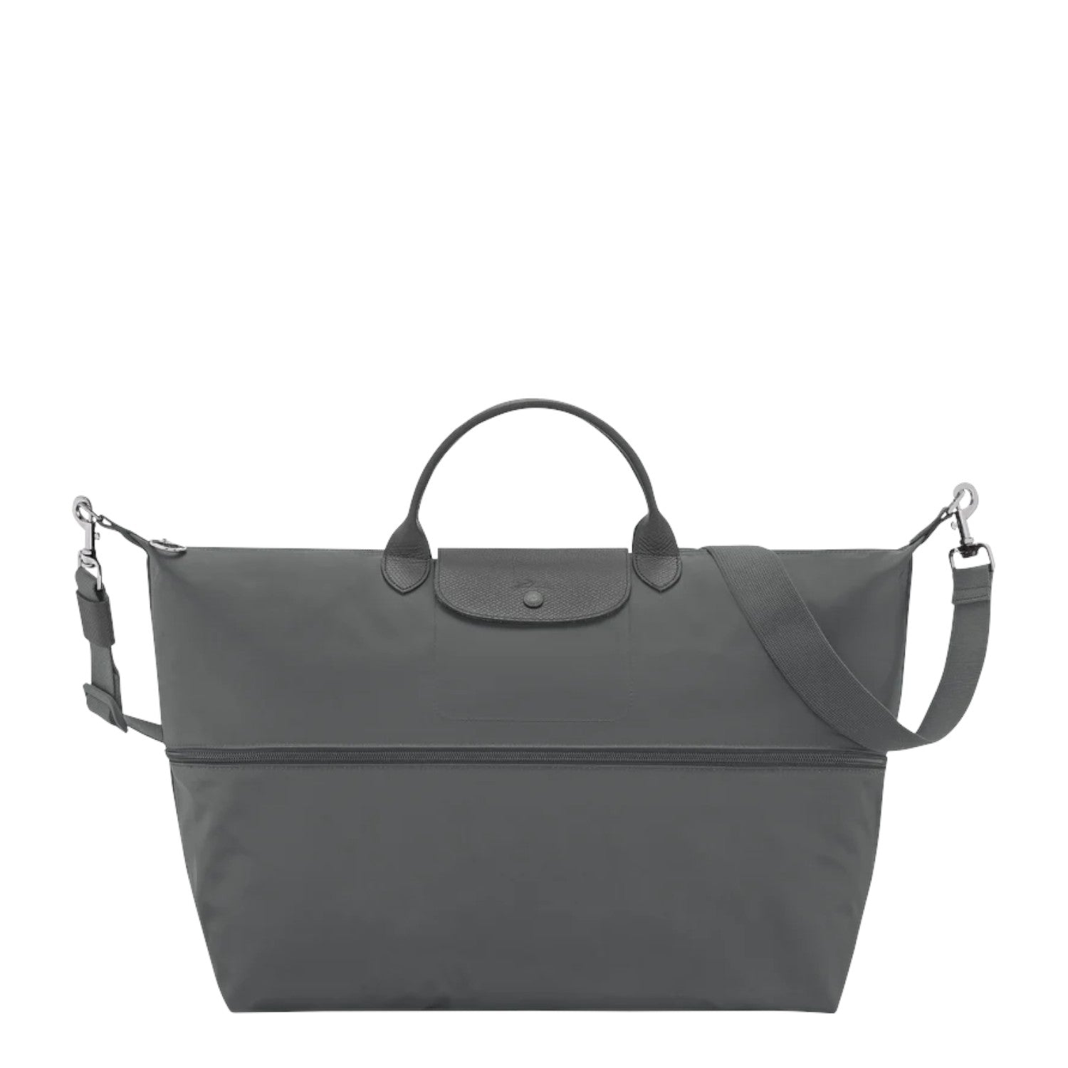 Lieblingstasche Le Pliage One travel bag in dark grey nylon with leather trim and adjustable strap.