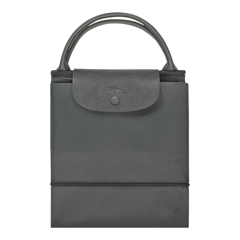 Lieblingstasche Le Pliage One travel bag in grey nylon with leather trim and snap closure.