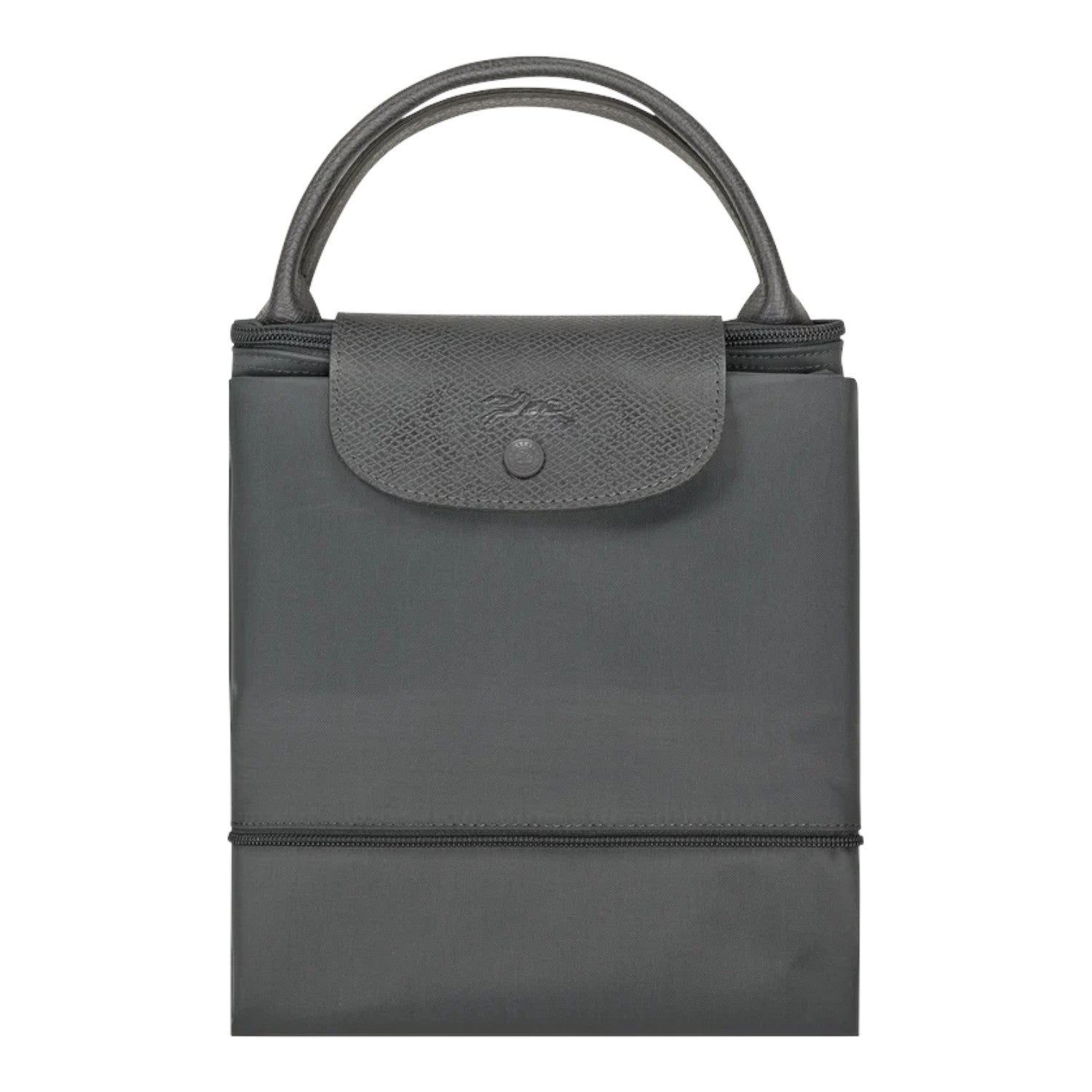 Lieblingstasche Le Pliage One travel bag in grey nylon with leather trim and snap closure.