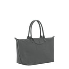 Lieblingstasche Le Pliage L tote bag in grey nylon with leather trim and handles.