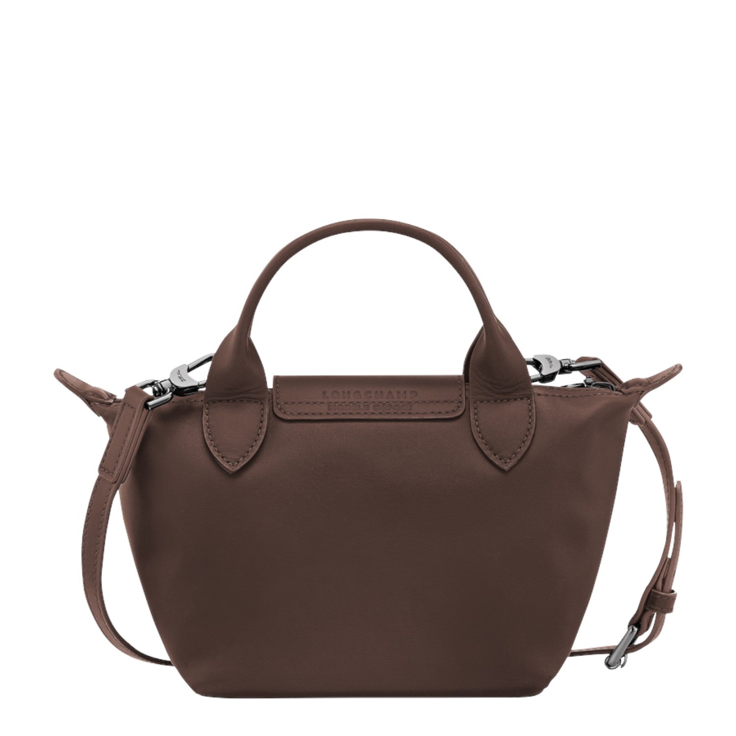 Lieblingstasche Le Pliage Xtra Handtasche XS, a small brown leather handbag with top handles and a detachable shoulder strap.