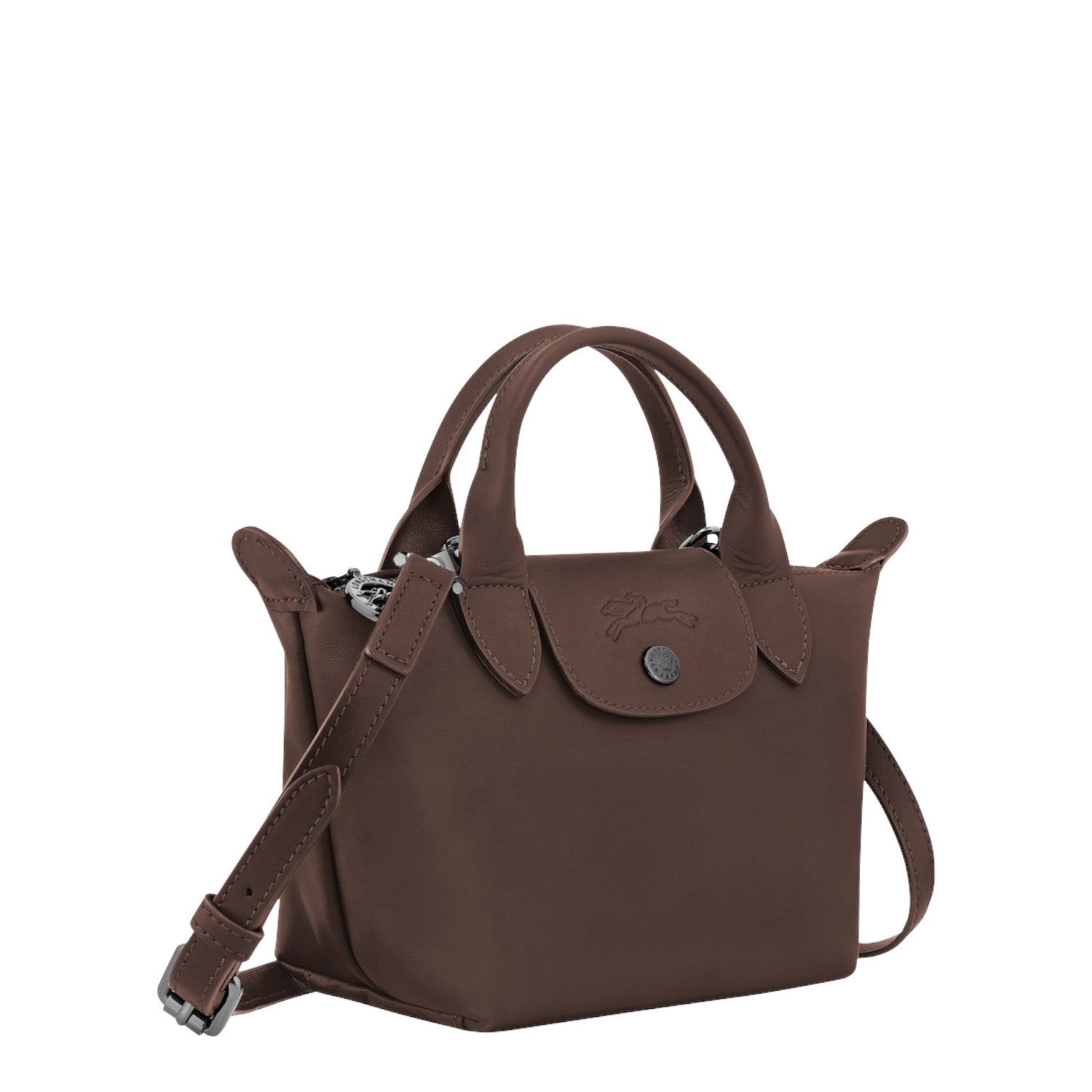 Lieblingstasche Le Pliage Xtra Handtasche XS, a small brown leather handbag with top handles and a detachable shoulder strap.