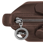 Lieblingstasche Le Pliage Xtra Handtasche XS, brown leather handbag with silver zipper and logo charm.