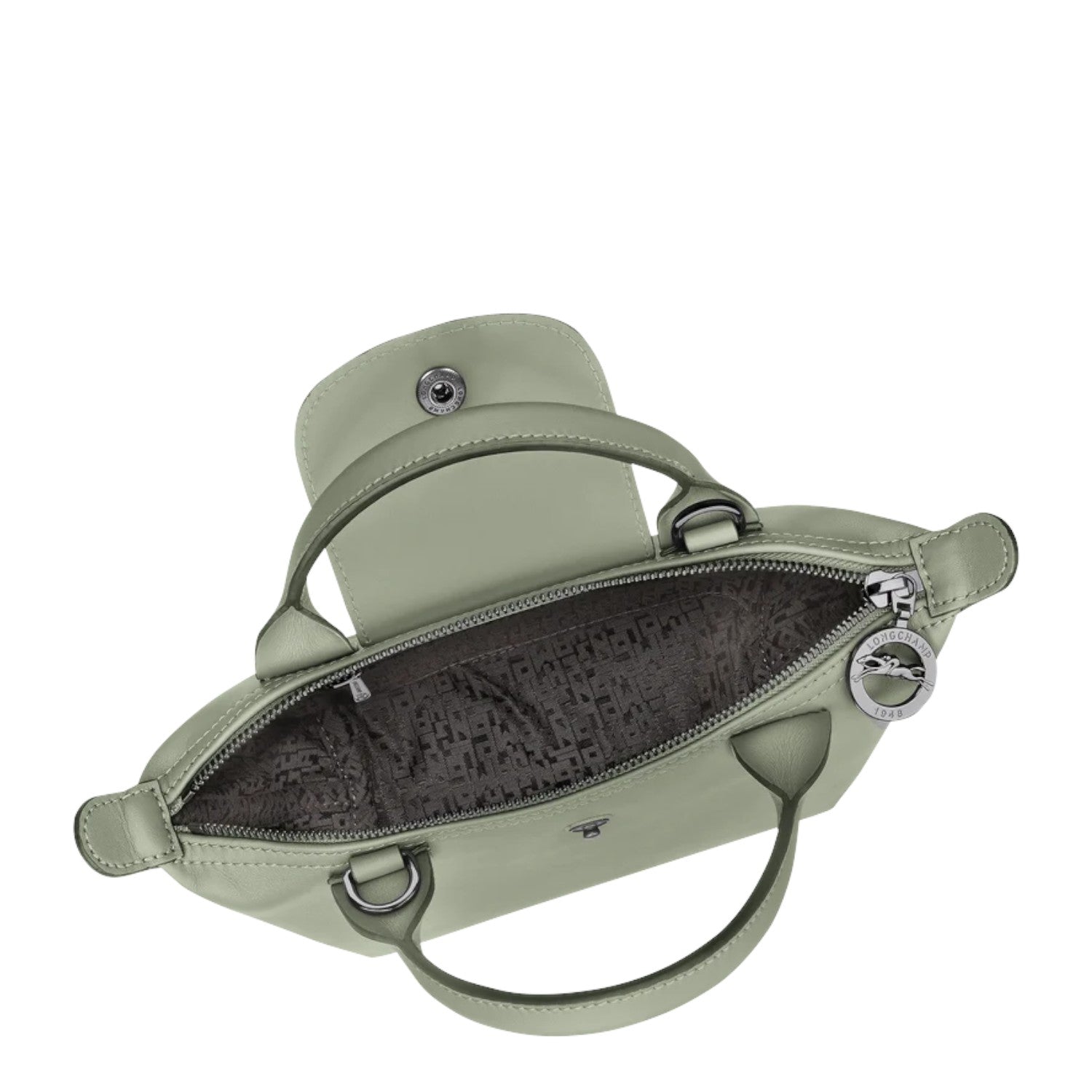Lieblingstasche Le Pliage Xtra Handtasche XS, a light green leather handbag with top handles and a snap closure.
