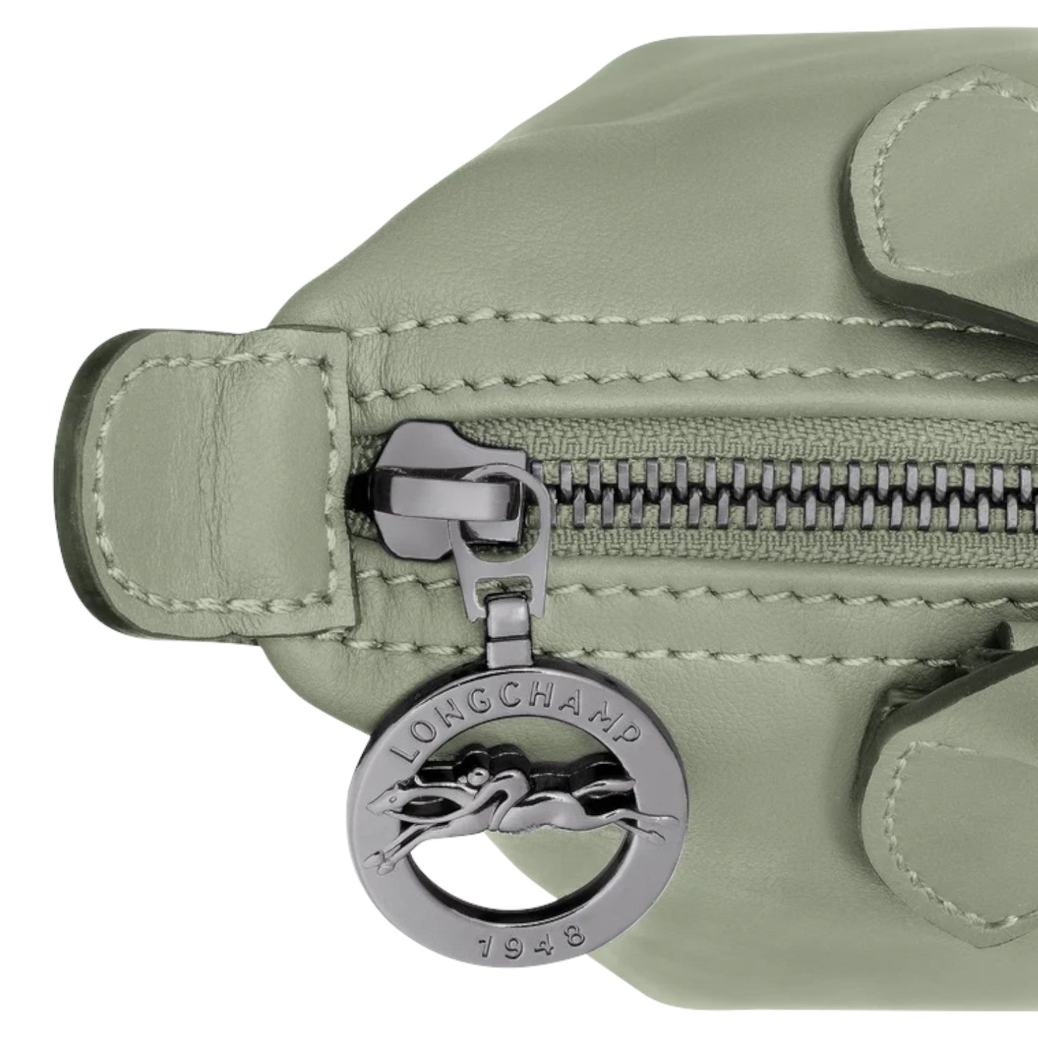 Lieblingstasche Le Pliage Xtra Handtasche XS, pale green leather with zip closure and signature horse logo charm.