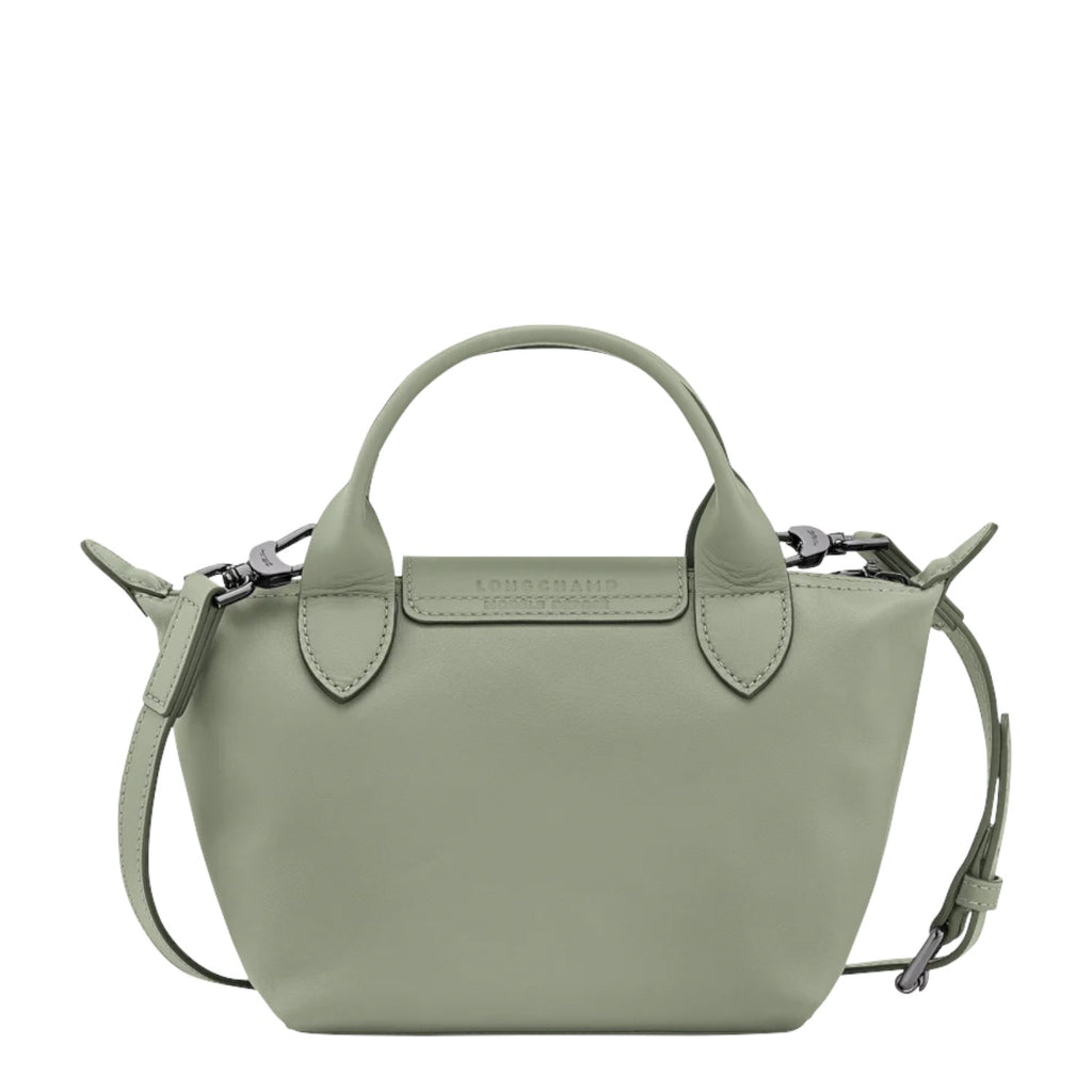 Lieblingstasche Le Pliage Xtra Handtasche XS, a small sage green leather handbag with top handles and a detachable shoulder strap.