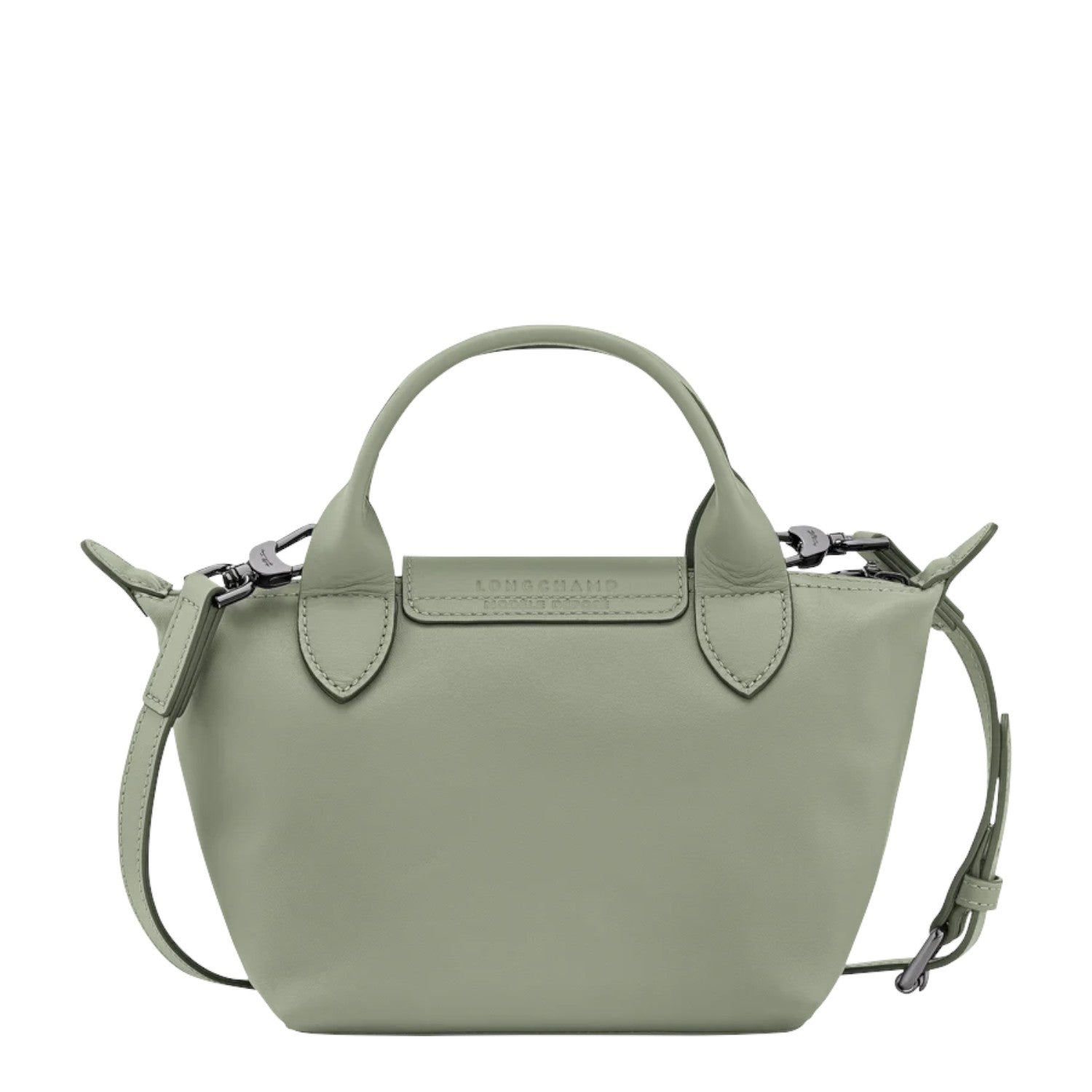 Lieblingstasche Le Pliage Xtra Handtasche XS, a small sage green leather handbag with top handles and a detachable shoulder strap.