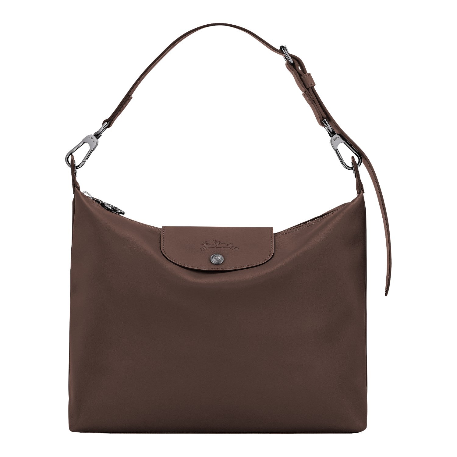 Lieblingstasche Le Pliage Xtra M shoulder bag in brown leather with a flap closure and silver hardware.