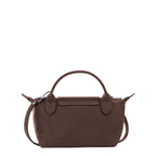 Lieblingstasche Le Pliage Xtra Pochette in brown leather with top handle and crossbody strap.