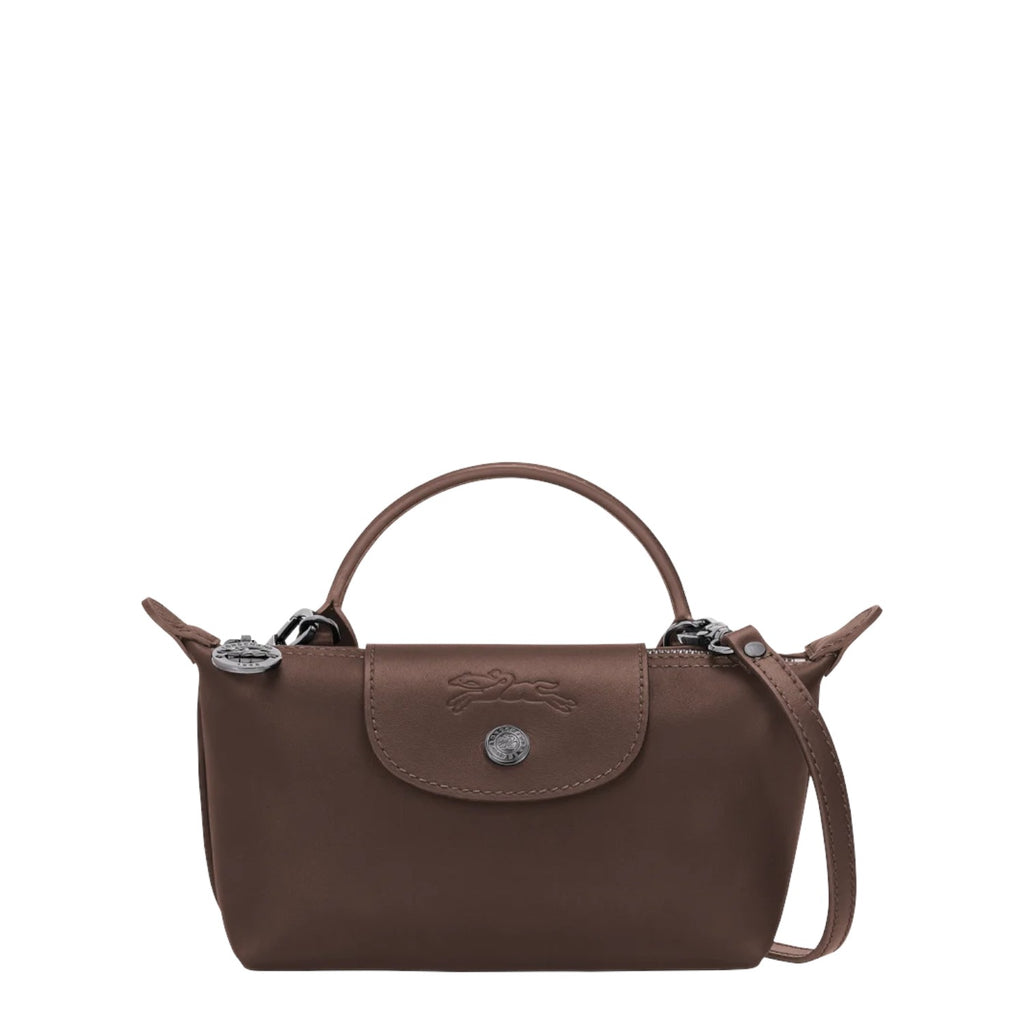 Lieblingstasche Le Pliage Xtra Pochette in brown leather with a top handle and detachable strap.