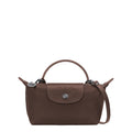 Lieblingstasche Le Pliage Xtra Pochette in brown leather with a top handle and detachable strap.