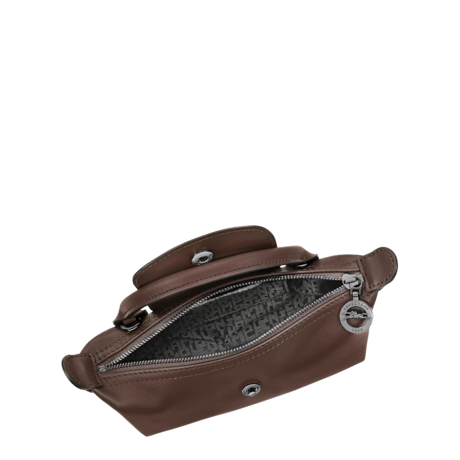 Lieblingstasche Le Pliage Xtra Pochette brown leather clutch with zip closure and logo detail.