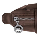 Lieblingstasche Le Pliage Xtra Pochette in brown leather with silver zipper and signature logo charm.