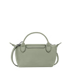 Lieblingstasche Le Pliage Xtra Pochette in light green leather with top handle and detachable strap.