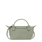 Lieblingstasche Le Pliage Xtra Pochette in light green leather with top handle and detachable strap.