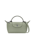 Lieblingstasche Le Pliage Xtra Pochette in light green leather with a top handle and detachable strap.