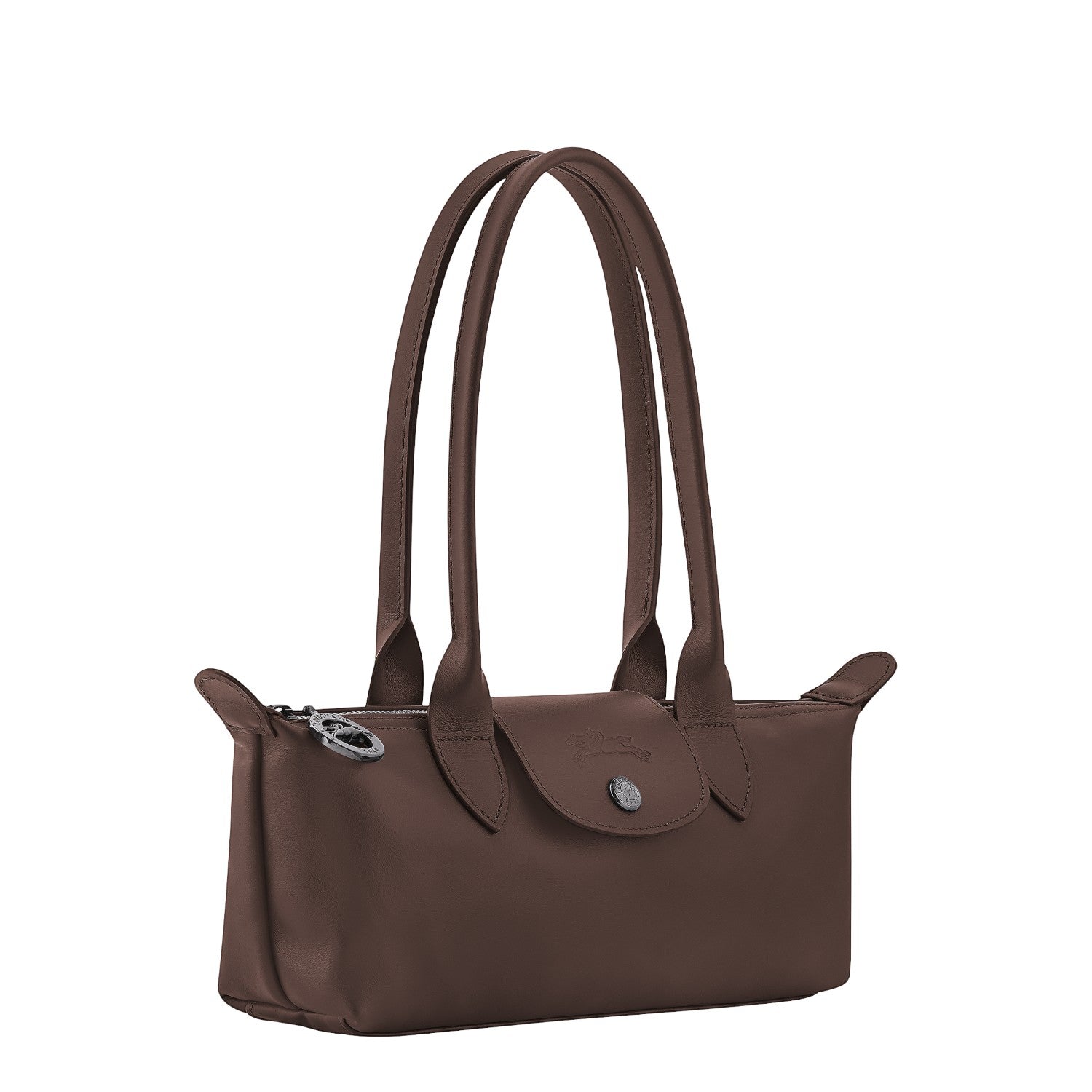 Lieblingstasche Le Pliage Xtra Schultertasche S brown leather shoulder bag with top handles and a snap closure.