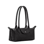 Lieblingstasche Le Pliage Xtra Schultertasche S black leather shoulder bag with top handles and a snap closure.