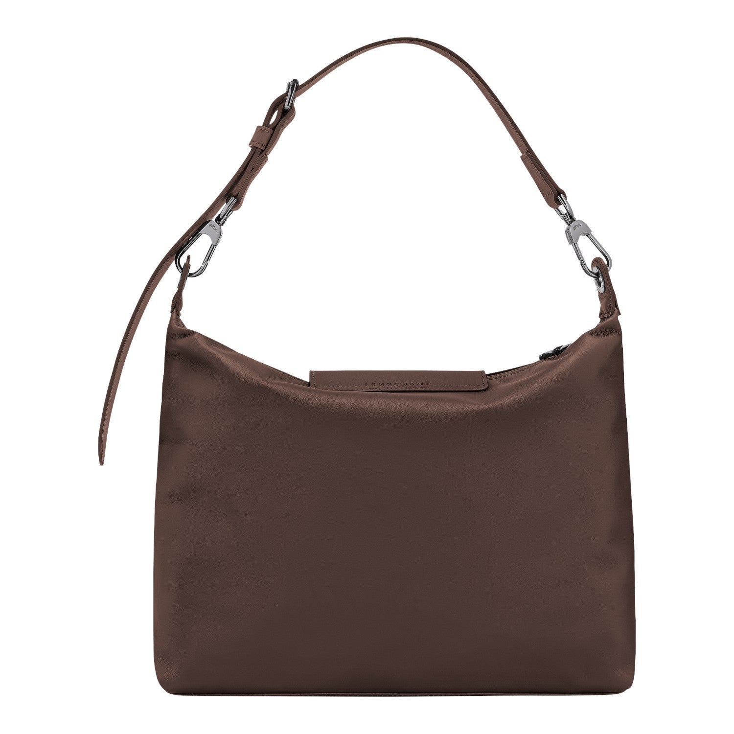 Lieblingstasche Le Pliage Xtra Schultertasche M medium brown leather shoulder bag with silver hardware and adjustable strap.