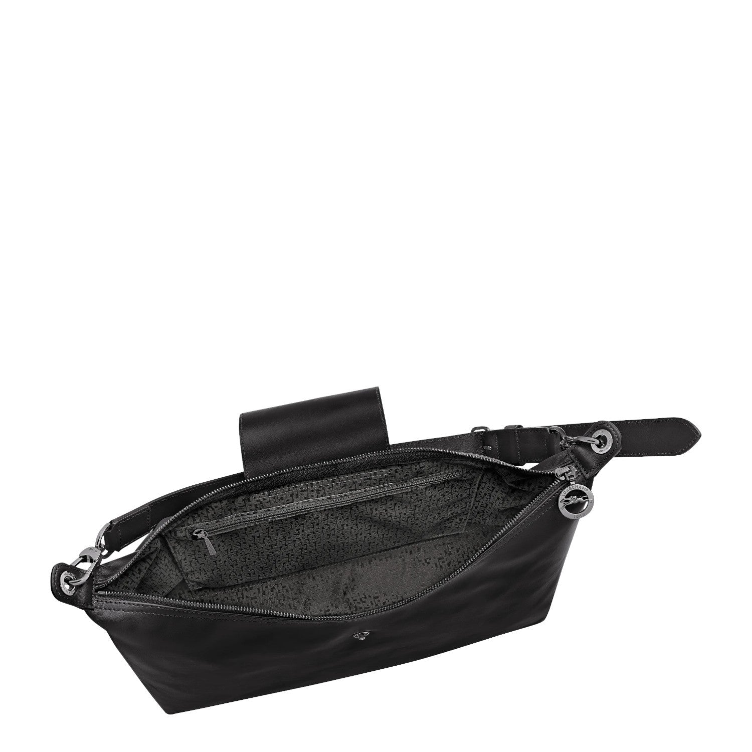 Lieblingstasche Le Pliage Xtra XL black leather shoulder bag with zip closure and interior pockets.