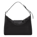 Lieblingstasche Le Pliage Xtra XL black leather shoulder bag with adjustable strap and snap closure.