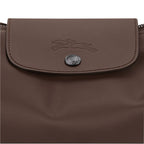 Lieblingstasche Le Pliage Xtra XL shoulder bag in brown leather with embossed horse logo and silver snap closure.