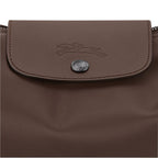 Lieblingstasche Le Pliage Xtra XL shoulder bag in brown leather with embossed horse logo and silver snap closure.