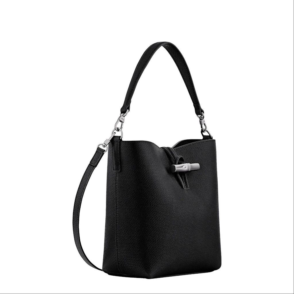 Lieblingstasche Le Roseau XS black leather bucket bag with silver-tone toggle closure and adjustable shoulder strap