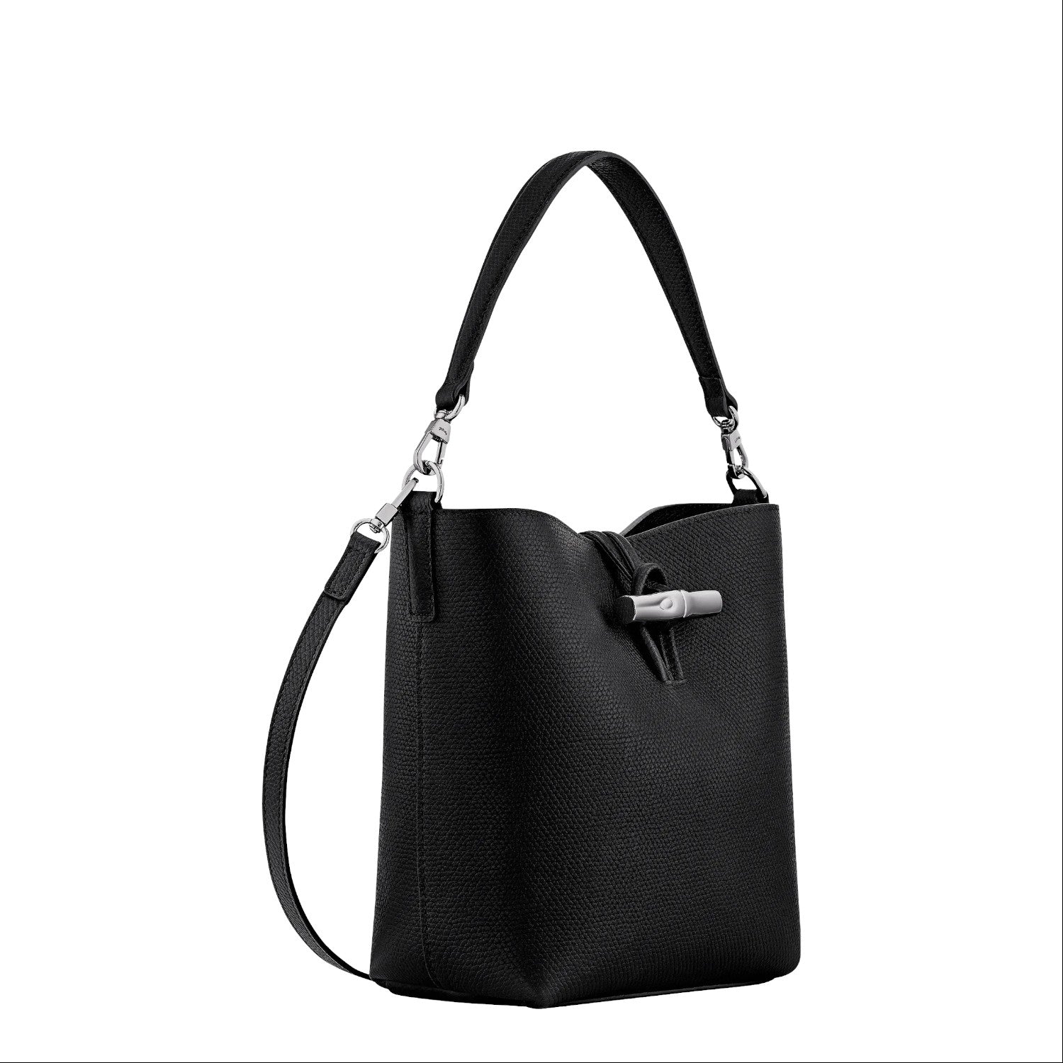 Lieblingstasche Le Roseau XS black leather bucket bag with silver-tone toggle closure and adjustable shoulder strap