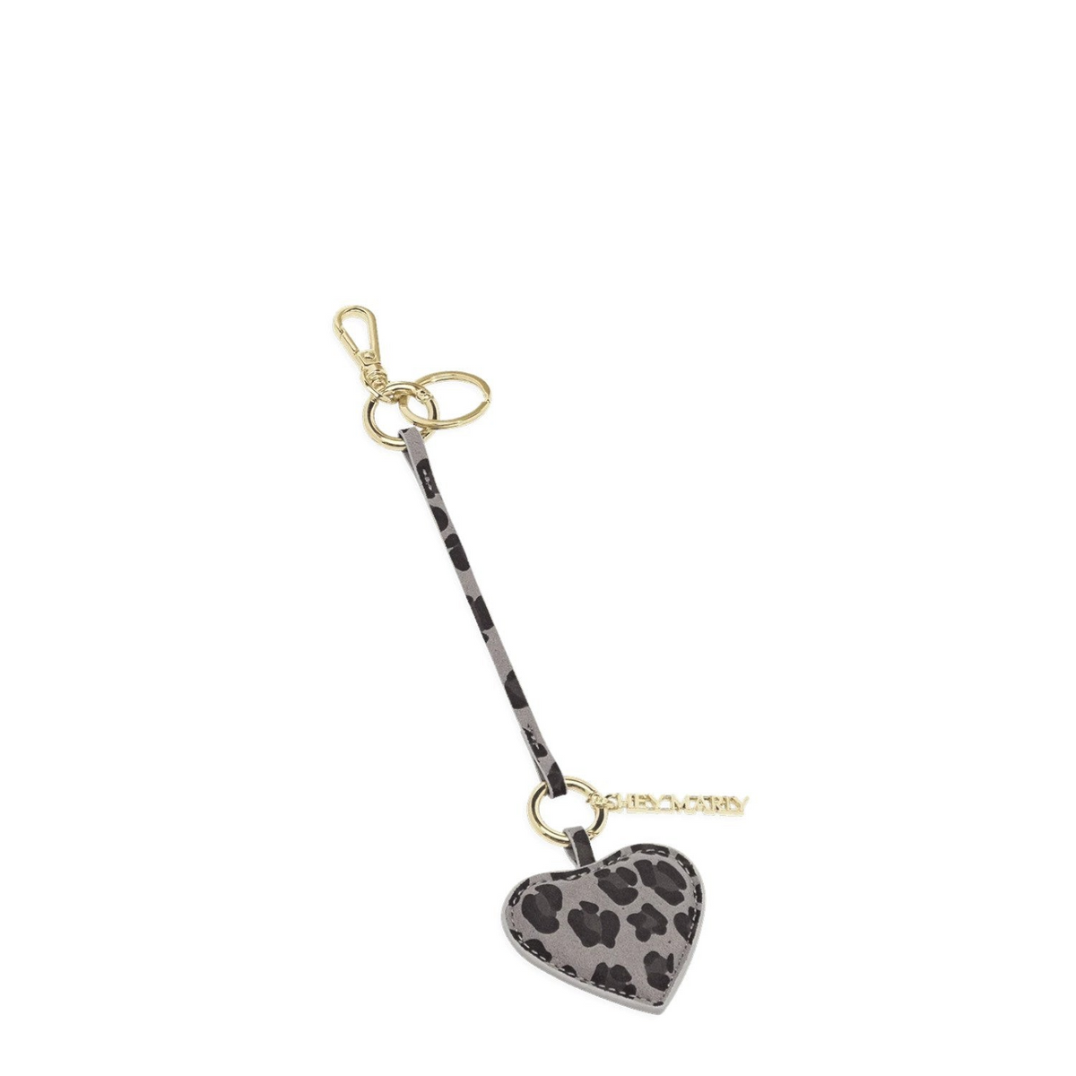Lieblingstasche heart charm with grey and black leopard print pattern and gold-tone hardware