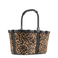 Lieblingstasche Carrybag XS shopping basket featuring a brown and black leopard print faux fur exterior