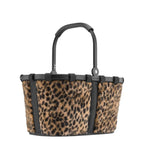 Lieblingstasche Carrybag XS shopping basket featuring a brown and black leopard print faux fur exterior
