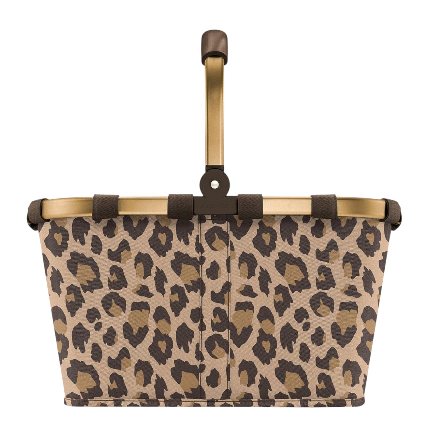 Lieblingstasche Carrybag shopping basket with a brown leopard print pattern and a sturdy gold aluminium handle