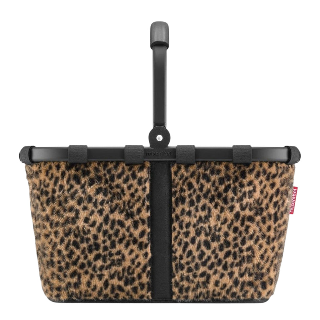 Lieblingstasche Carrybag shopping basket with a leopard print faux fur finish and a sturdy black aluminium handle.
