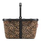 Lieblingstasche Carrybag shopping basket with a leopard print faux fur finish and a sturdy black aluminium handle.
