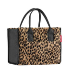 Lieblingstasche Daily Shopper XS in leopard print faux fur with black handles and side panels