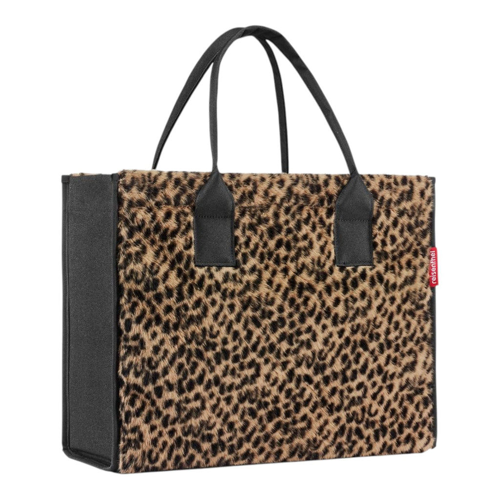 Lieblingstasche Daily Shopper tote bag in leopard print faux fur with black side panels and sturdy carry handles.