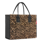 Lieblingstasche Daily Shopper tote bag in leopard print faux fur with black side panels and sturdy carry handles.