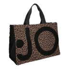 Lieblingstasche Tote Animalier L featuring a brown leopard print faux fur texture with large black JO logo lettering.