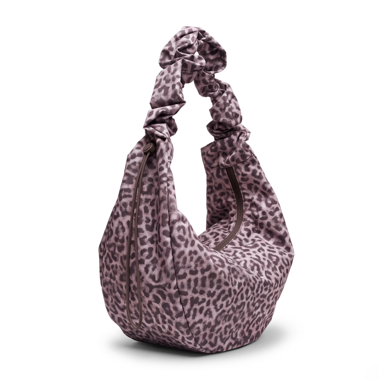 Lieblingstasche Moon Bag in a large size with a pink leopard print, featuring a distinctive ruffled handle.